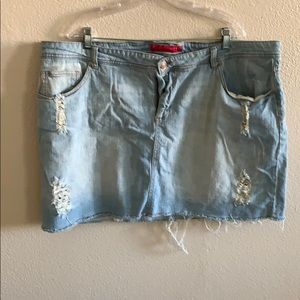 Distressed denim skirt